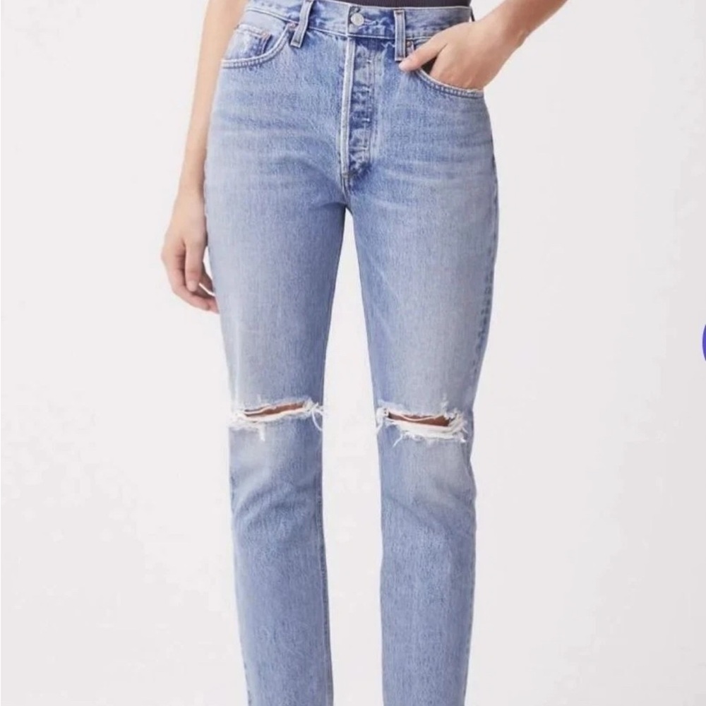 Agolde Light Blue High Rise Distressed Jeans